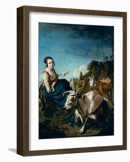 A Girl with a Cow and Sheep in a Rocky Landscape, circa 1700-Giacomo Ceruti-Framed Giclee Print