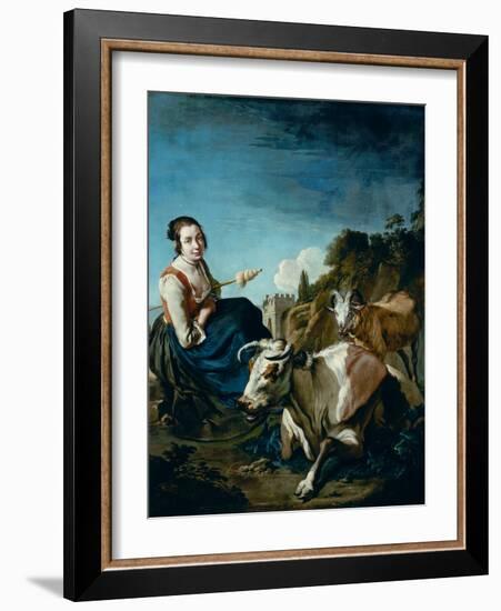 A Girl with a Cow and Sheep in a Rocky Landscape, circa 1700-Giacomo Ceruti-Framed Giclee Print