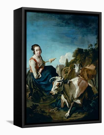 A Girl with a Cow and Sheep in a Rocky Landscape, circa 1700-Giacomo Ceruti-Framed Premier Image Canvas