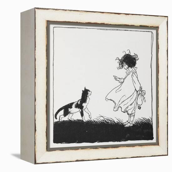 A Girl With a Doll Tells Off Her Cat-Arthur Rackham-Framed Premier Image Canvas