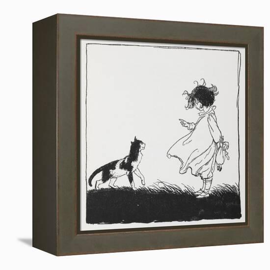 A Girl With a Doll Tells Off Her Cat-Arthur Rackham-Framed Premier Image Canvas