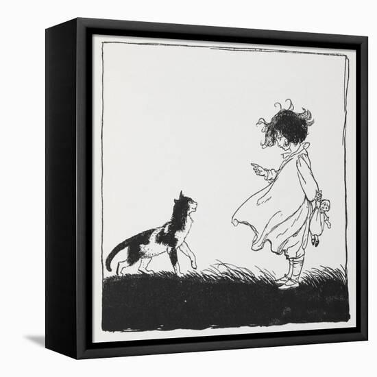 A Girl With a Doll Tells Off Her Cat-Arthur Rackham-Framed Premier Image Canvas