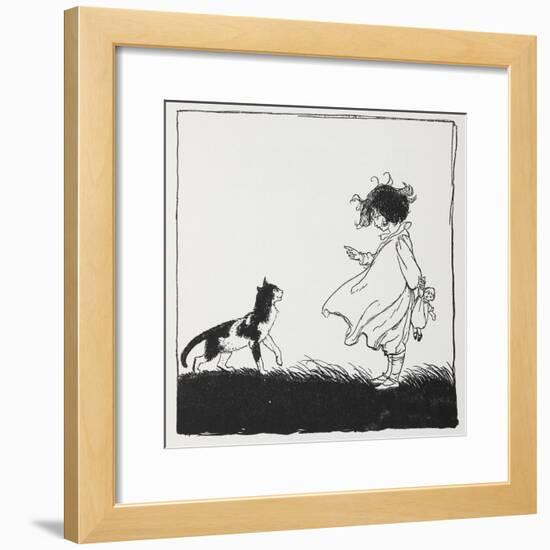 A Girl With a Doll Tells Off Her Cat-Arthur Rackham-Framed Giclee Print