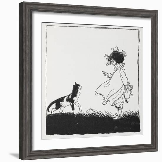 A Girl With a Doll Tells Off Her Cat-Arthur Rackham-Framed Giclee Print
