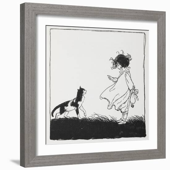 A Girl With a Doll Tells Off Her Cat-Arthur Rackham-Framed Giclee Print