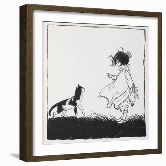 A Girl With a Doll Tells Off Her Cat-Arthur Rackham-Framed Giclee Print