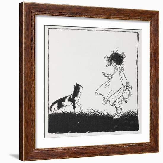 A Girl With a Doll Tells Off Her Cat-Arthur Rackham-Framed Giclee Print