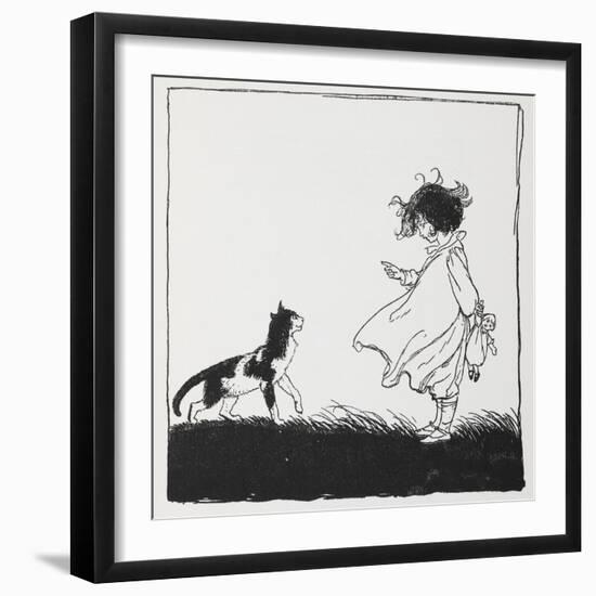 A Girl With a Doll Tells Off Her Cat-Arthur Rackham-Framed Giclee Print