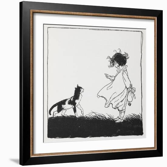 A Girl With a Doll Tells Off Her Cat-Arthur Rackham-Framed Giclee Print