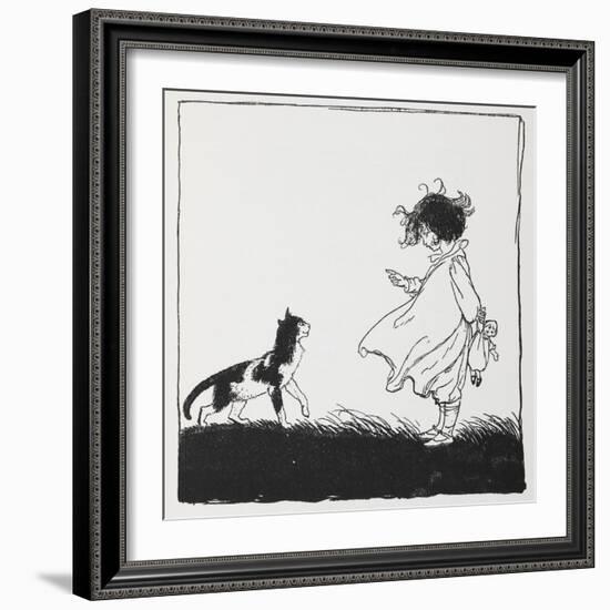 A Girl With a Doll Tells Off Her Cat-Arthur Rackham-Framed Giclee Print