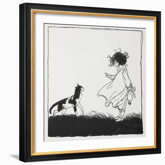 A Girl With a Doll Tells Off Her Cat-Arthur Rackham-Framed Giclee Print