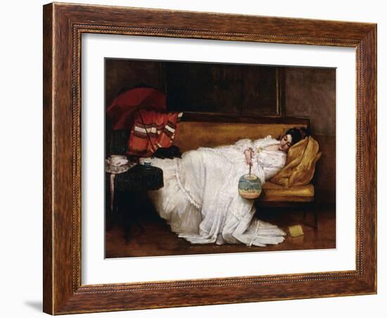 A Girl with a Japanese Fan Asleep on a Sofa-Alfred Emile Léopold Stevens-Framed Giclee Print