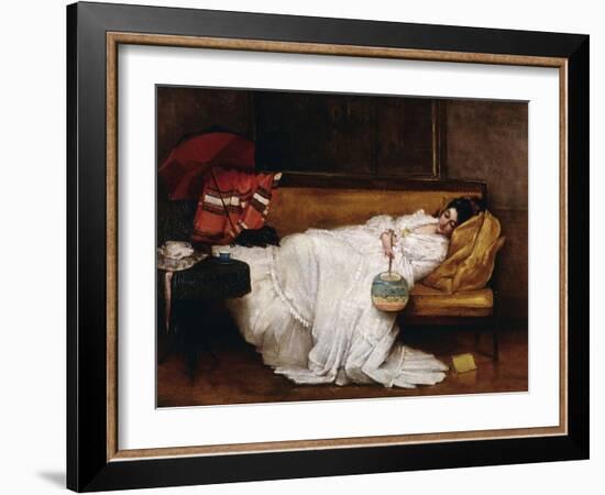 A Girl with a Japanese Fan Asleep on a Sofa-Alfred Emile Léopold Stevens-Framed Giclee Print