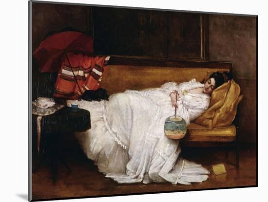 A Girl with a Japanese Fan Asleep on a Sofa-Alfred Emile Léopold Stevens-Mounted Giclee Print