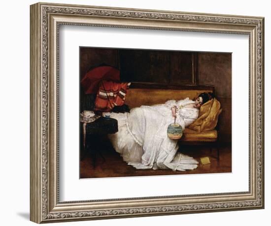 A Girl with a Japanese Fan Asleep on a Sofa-Alfred Emile Léopold Stevens-Framed Giclee Print