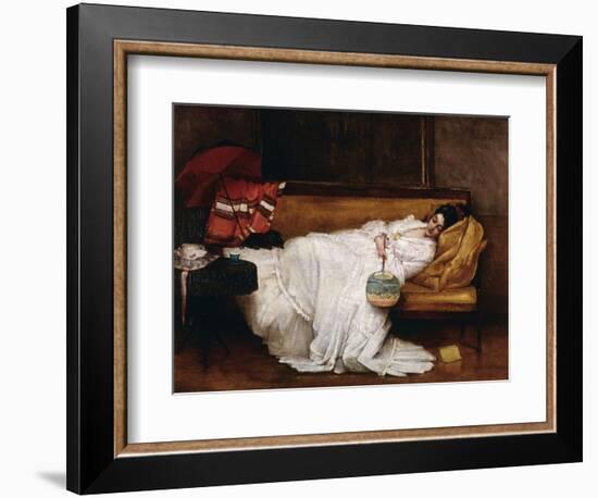 A Girl with a Japanese Fan Asleep on a Sofa-Alfred Emile Léopold Stevens-Framed Giclee Print