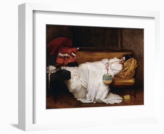 A Girl with a Japanese Fan Asleep on a Sofa-Alfred Emile Léopold Stevens-Framed Giclee Print