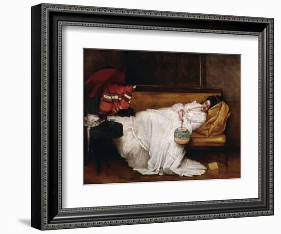 A Girl with a Japanese Fan Asleep on a Sofa-Alfred Emile Léopold Stevens-Framed Giclee Print
