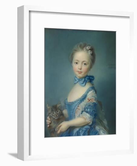 A Girl with a Kitten, 1745-Jean-Baptiste Perronneau-Framed Giclee Print