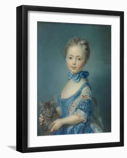 A Girl with a Kitten, 1745-Jean-Baptiste Perronneau-Framed Giclee Print