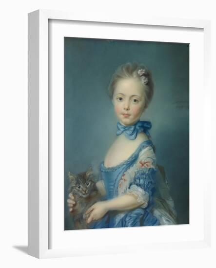 A Girl with a Kitten, 1745-Jean-Baptiste Perronneau-Framed Giclee Print