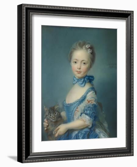 A Girl with a Kitten, 1745-Jean-Baptiste Perronneau-Framed Giclee Print