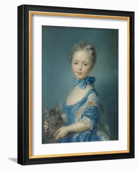 A Girl with a Kitten, 1745-Jean-Baptiste Perronneau-Framed Giclee Print