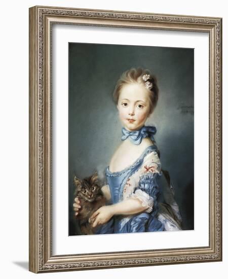 A Girl with a Kitten-Jean-Baptiste Perronneau-Framed Art Print