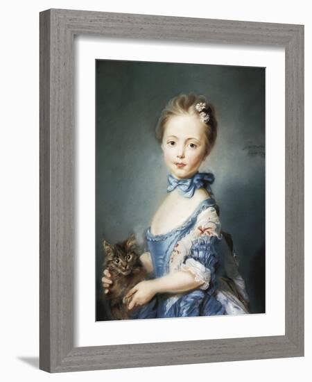 A Girl with a Kitten-Jean-Baptiste Perronneau-Framed Art Print
