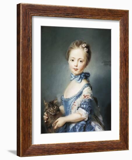 A Girl with a Kitten-Jean-Baptiste Perronneau-Framed Art Print