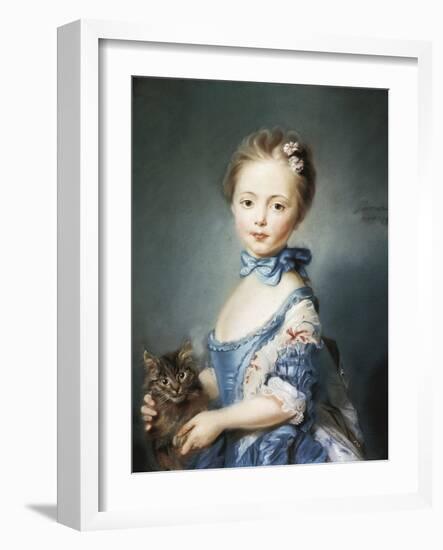 A Girl with a Kitten-Jean-Baptiste Perronneau-Framed Art Print