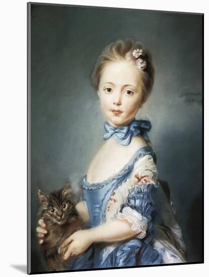 A Girl with a Kitten-Jean-Baptiste Perronneau-Mounted Art Print