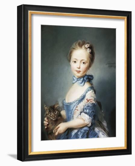 A Girl with a Kitten-Jean-Baptiste Perronneau-Framed Art Print