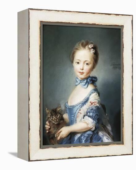 A Girl with a Kitten-Jean-Baptiste Perronneau-Framed Stretched Canvas