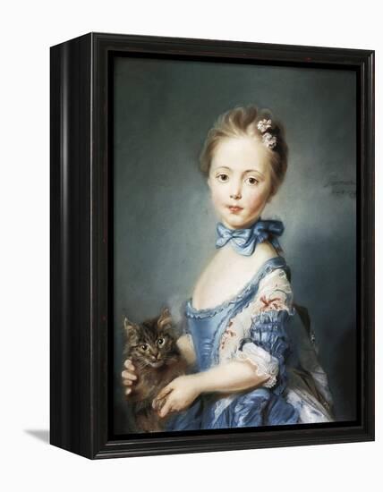 A Girl with a Kitten-Jean-Baptiste Perronneau-Framed Stretched Canvas