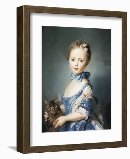 A Girl with a Kitten-Jean-Baptiste Perronneau-Framed Art Print