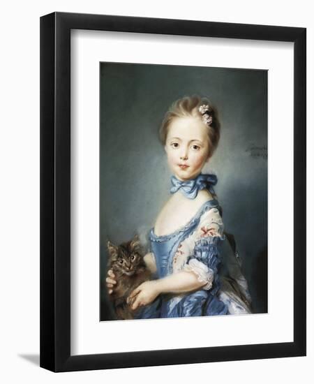 A Girl with a Kitten-Jean-Baptiste Perronneau-Framed Art Print