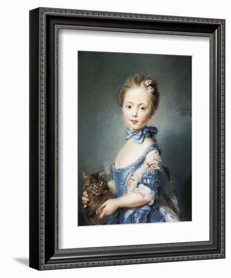 A Girl with a Kitten-Jean-Baptiste Perronneau-Framed Art Print