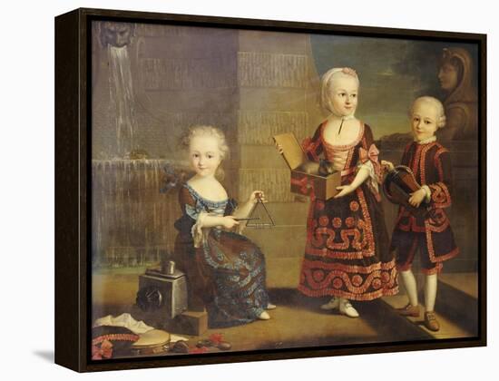 A Girl with a Marmoset in a Box, a Girl with a Triangle Sitting, and a Boy with a Hurdy-Gurdy-Francois Hubert Drouais-Framed Premier Image Canvas