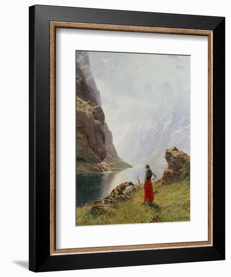 A Girl with Goats by a Fjord-Hans Dahl-Framed Giclee Print