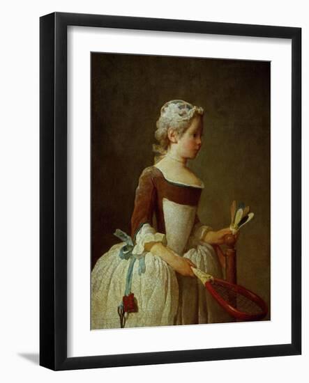 A Girl with Shuttlecock, 1737-Jean-Baptiste Simeon Chardin-Framed Giclee Print