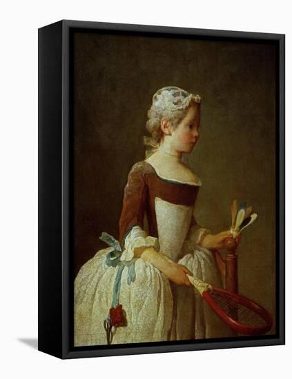 A Girl with Shuttlecock, 1737-Jean-Baptiste Simeon Chardin-Framed Premier Image Canvas