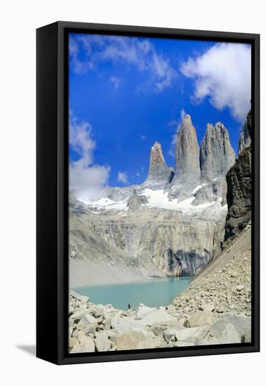 A glacial lake and the rock towers that give the Torres del Paine range its name, Torres del Paine -Alex Robinson-Framed Premier Image Canvas