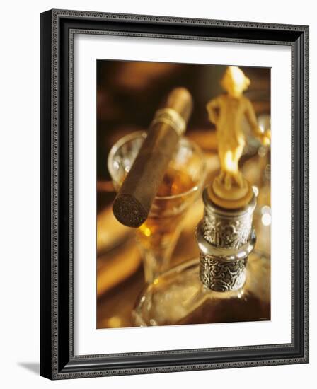 A Glass of Brandy a Decanter and a Cigar-null-Framed Photographic Print