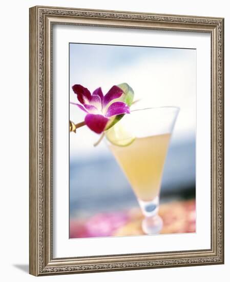 A Glass of Daiquiri, Garnished with Lime Peel & Flower-null-Framed Photographic Print