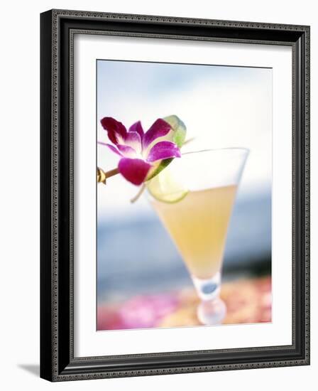 A Glass of Daiquiri, Garnished with Lime Peel & Flower-null-Framed Photographic Print