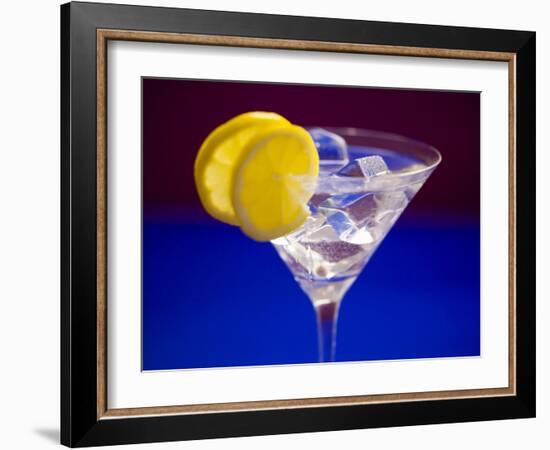 A Glass of Martini with Ice Cubes and Lemon Slices-null-Framed Photographic Print