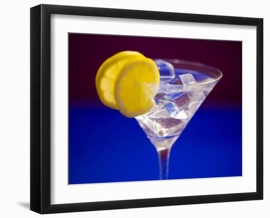 A Glass of Martini with Ice Cubes and Lemon Slices-null-Framed Photographic Print