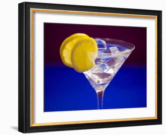 A Glass of Martini with Ice Cubes and Lemon Slices-null-Framed Photographic Print