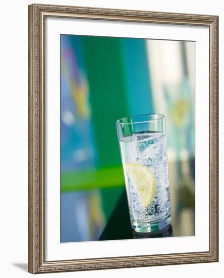 A Glass of Sparkling Mineral Water with a Wedge of Lemon-Brigitte Protzel-Framed Photographic Print